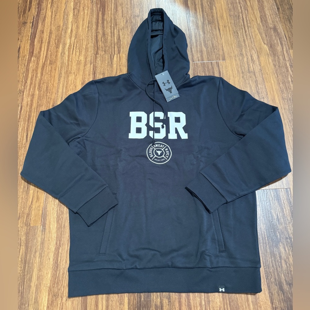 NEW Under Armour Project Rock BSR Hoodie Graphic Print Men's L Loose Fit Black